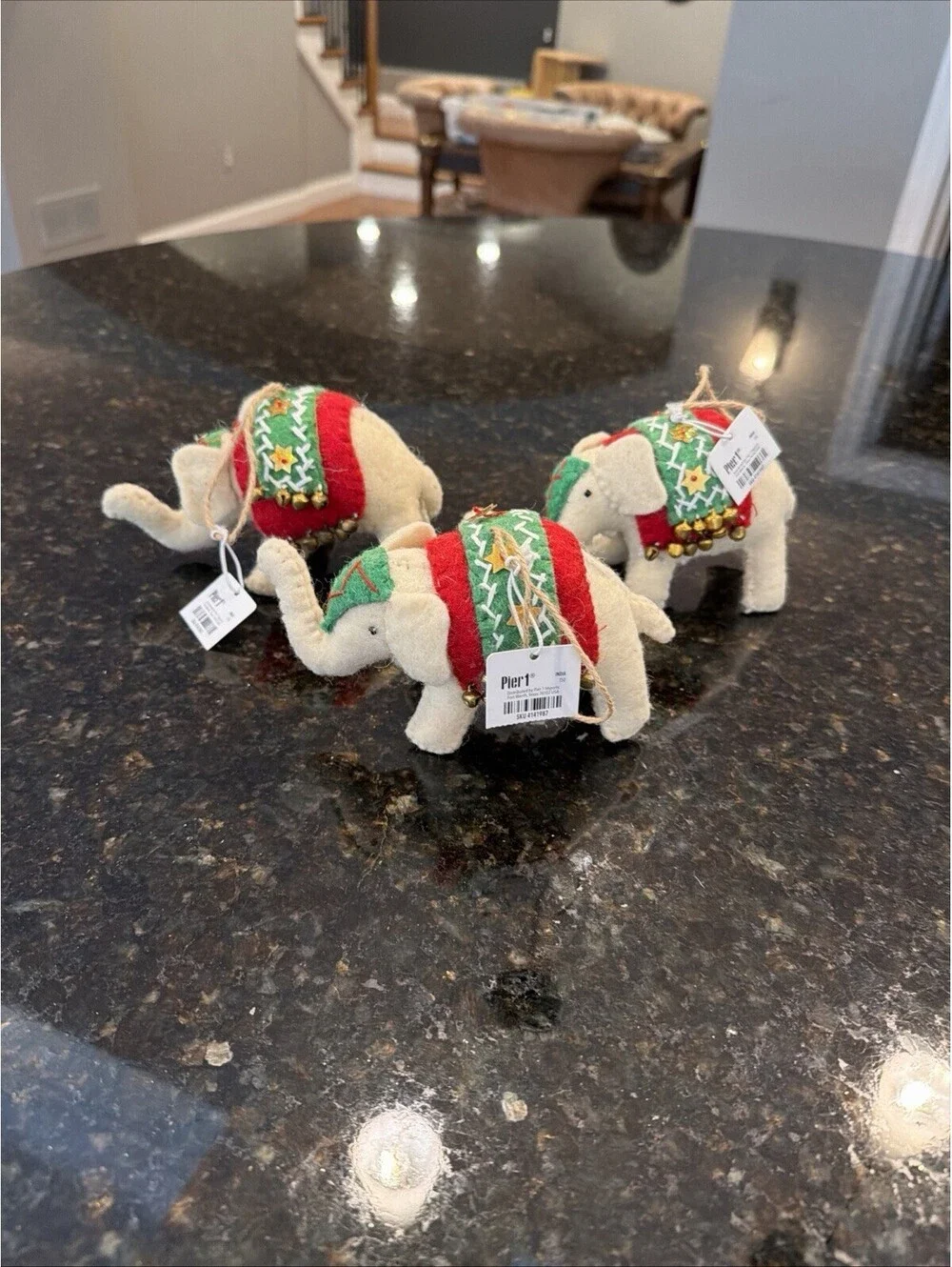 Pier 1 Set Of 3 Felt Elephant Christmas Ornaments  With Tags
